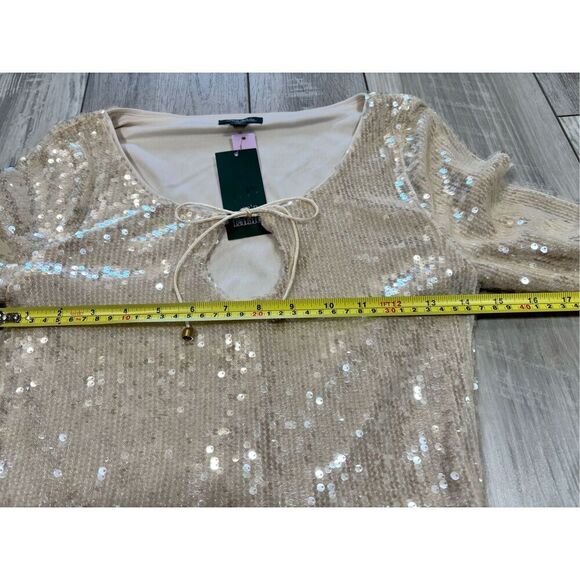 Wild Fable sequin holiday bell sleeve semi crop top elegant bling cream blouse s - Picture 7 of 10